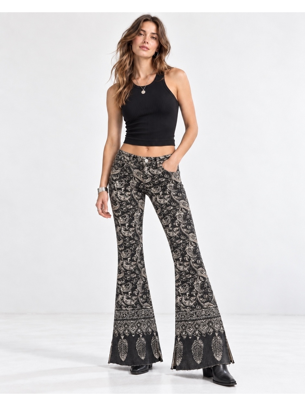 Free People “New Delhi” Border-Flare Corduroy Jeans — Size 25, NWOT Deadstock